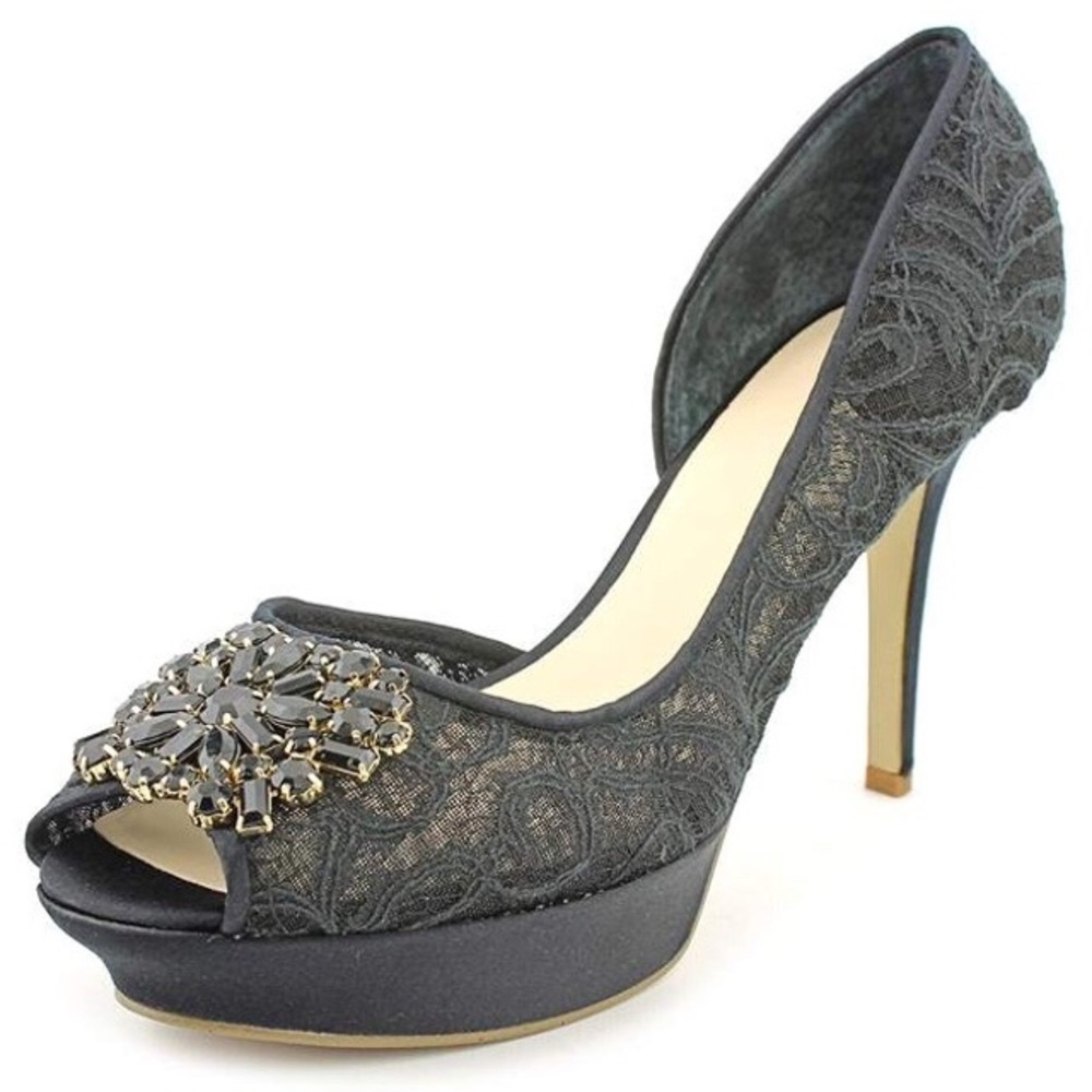 Nine West Black Lace Jaquita Platform Heels